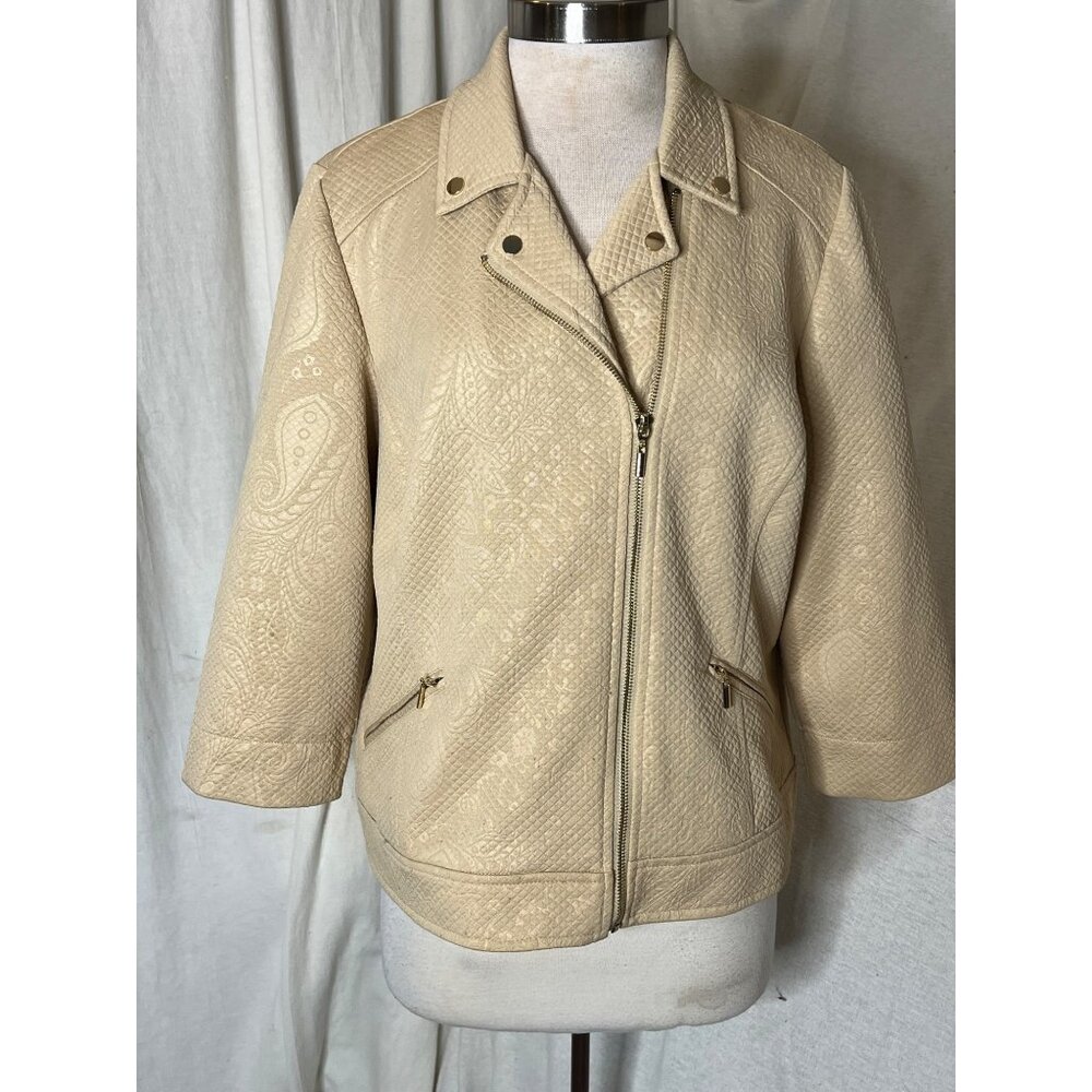 Chico's Size 2 US L-12 Beige Textured Jacquard Jacket Business Preppy Minimalist - Picture 11 of 16